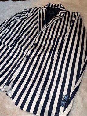 Mango Men’s 44R Nautical Blue/White Stripe Blazer
